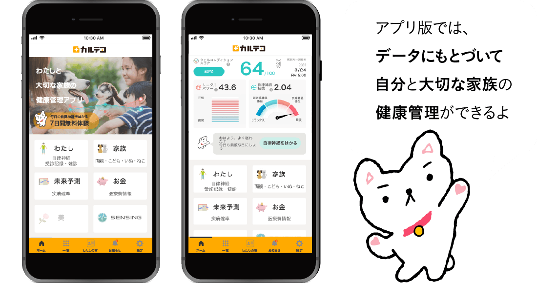 アプリ版では、データにもとづいて自分と大切な家族の健康管理ができるよ